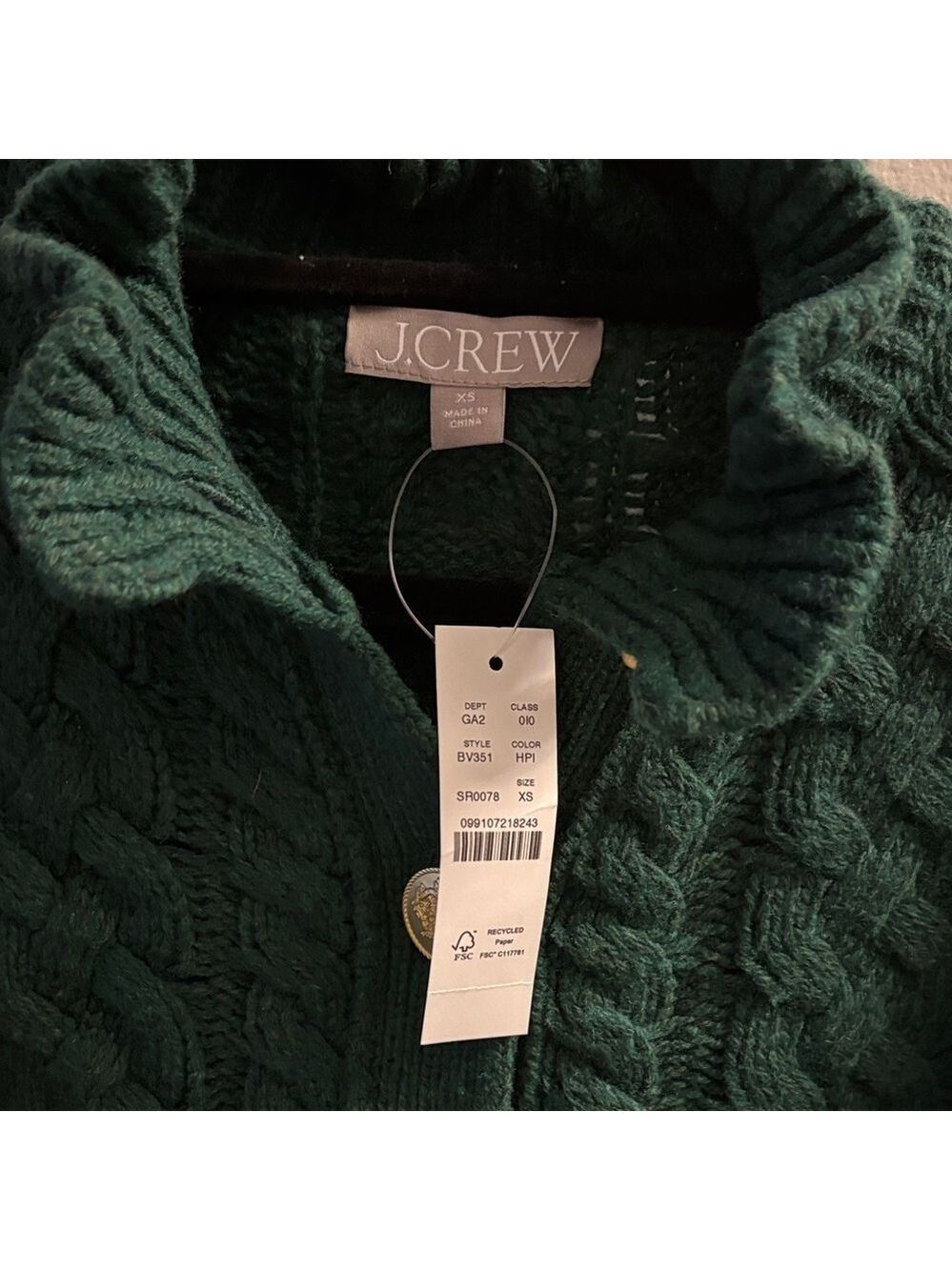 J. Crew Dark Green Cable Knit Cardigan - Picture 2 of 5